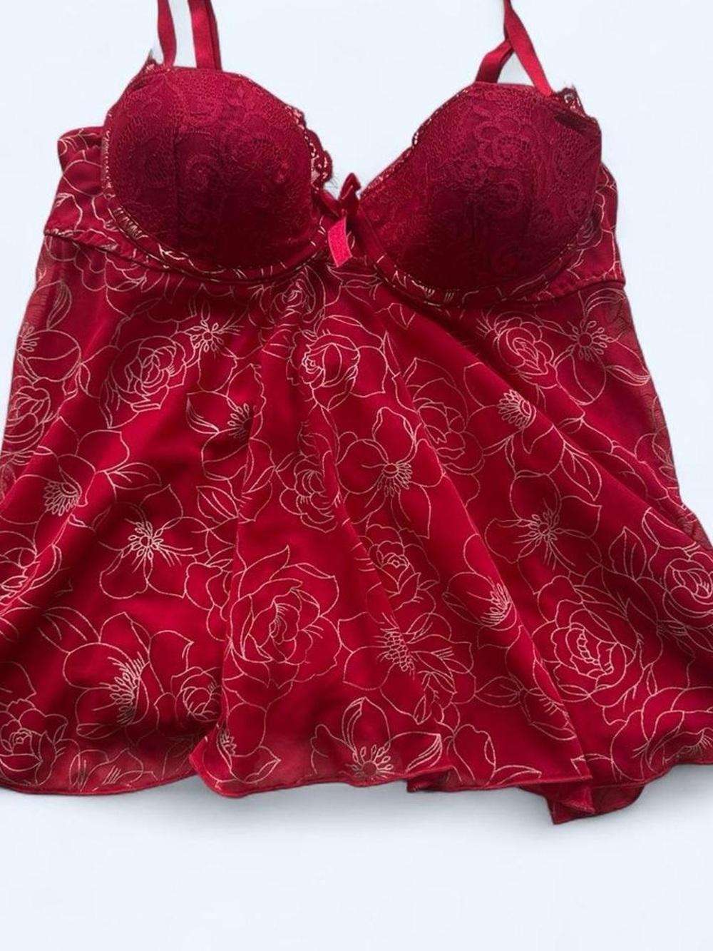 Victoria's Secret Red Lace-Trim Floral Bustier Top